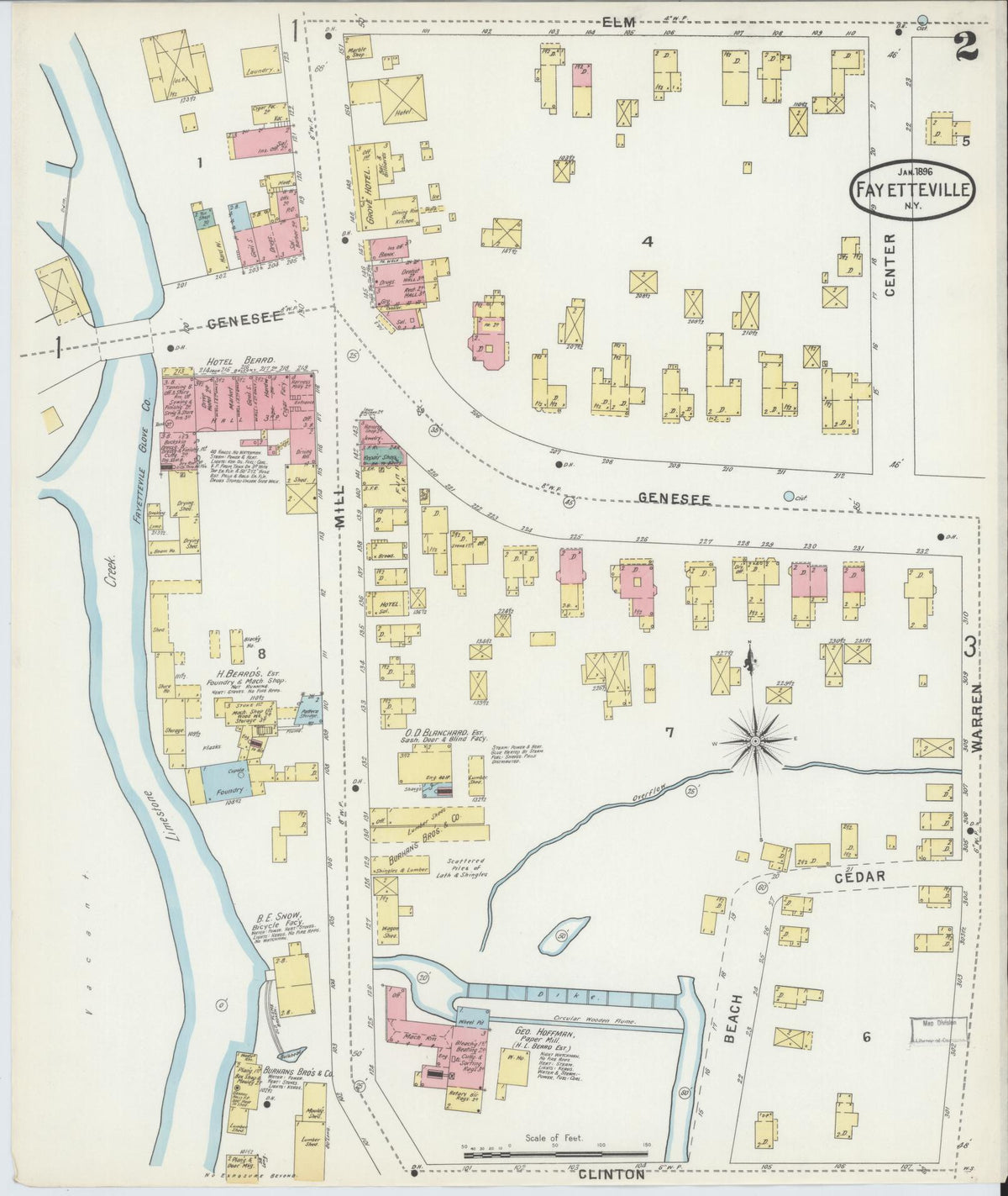 Sanborn Fire Insurance Map from Fayetteville, Onondaga County, New York (1896), Sheet #0002 - Historic Sanborn Fire Insurance Map Print, vintage old map wall art, antique decor, genealogy gift, New York New York map