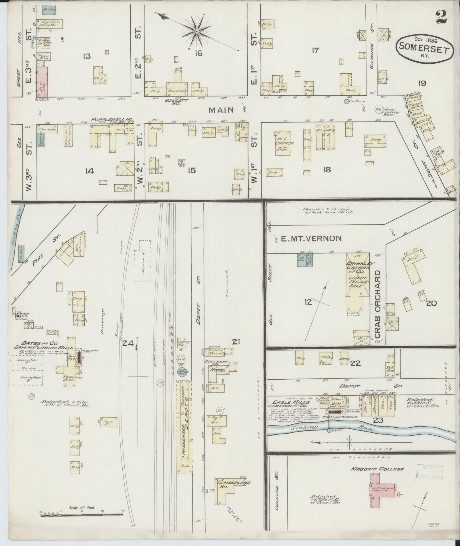 Sanborn Fire Insurance Map from Somerset, Pulaski County, Kentucky (1886), Sheet #0002 - Complete Map Set gallery image, historic Sanborn map, vintage wall art, Kentucky Kentucky