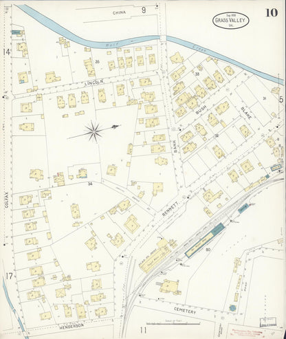 Sanborn Fire Insurance Map from Grass Valley, Nevada County, California (1898), Sheet #0010 - Complete Map Set gallery image, historic Sanborn map, vintage wall art, Grass Valley Nevada