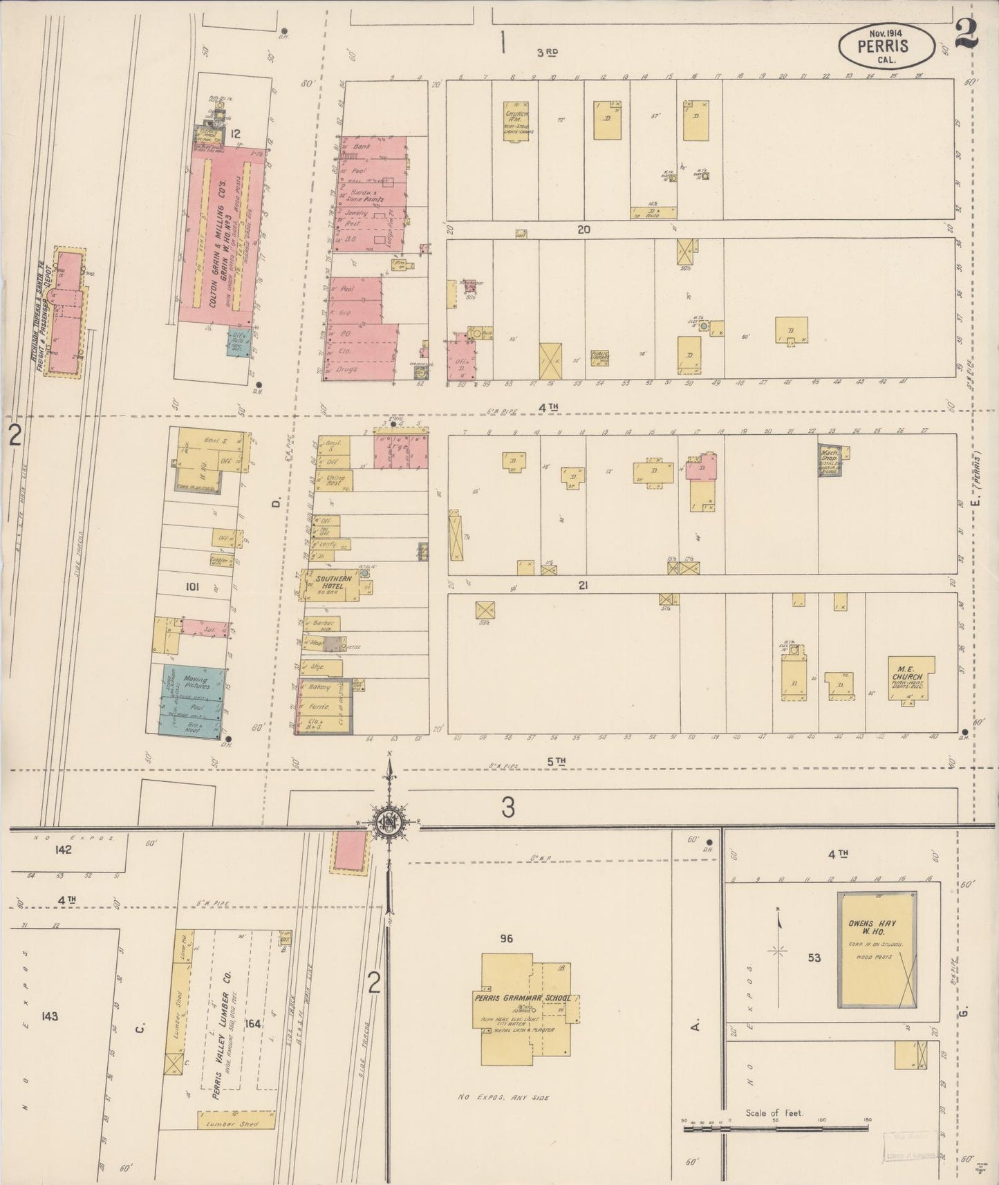 Sanborn Fire Insurance Map from Perris, Riverside County, California (1914), Sheet #0002 - Complete Map Set gallery image, historic Sanborn map, vintage wall art, California California