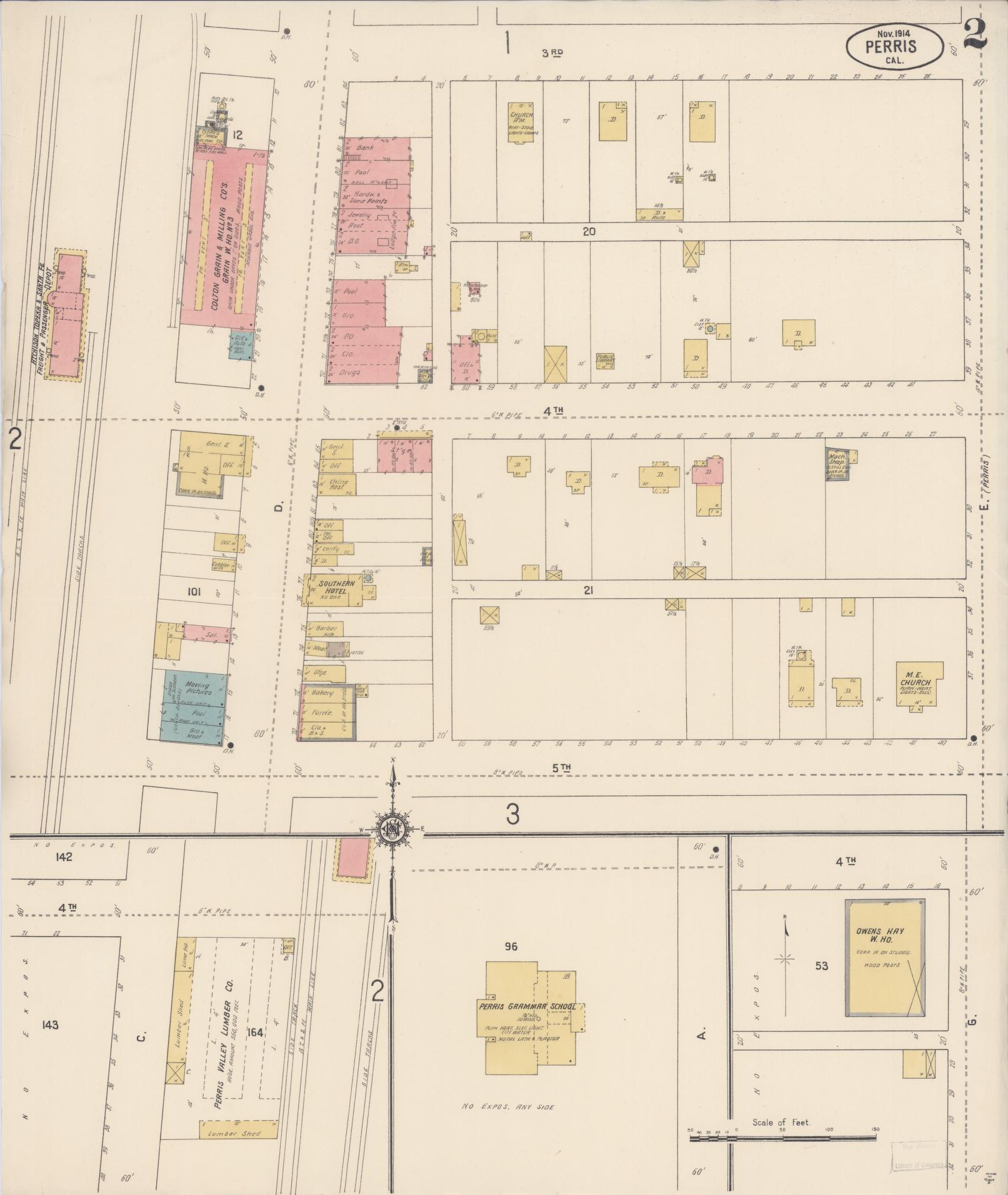 Sanborn Fire Insurance Map from Perris, Riverside County, California (1914), Sheet #0002 - Complete Map Set gallery image, historic Sanborn map, vintage wall art, California California