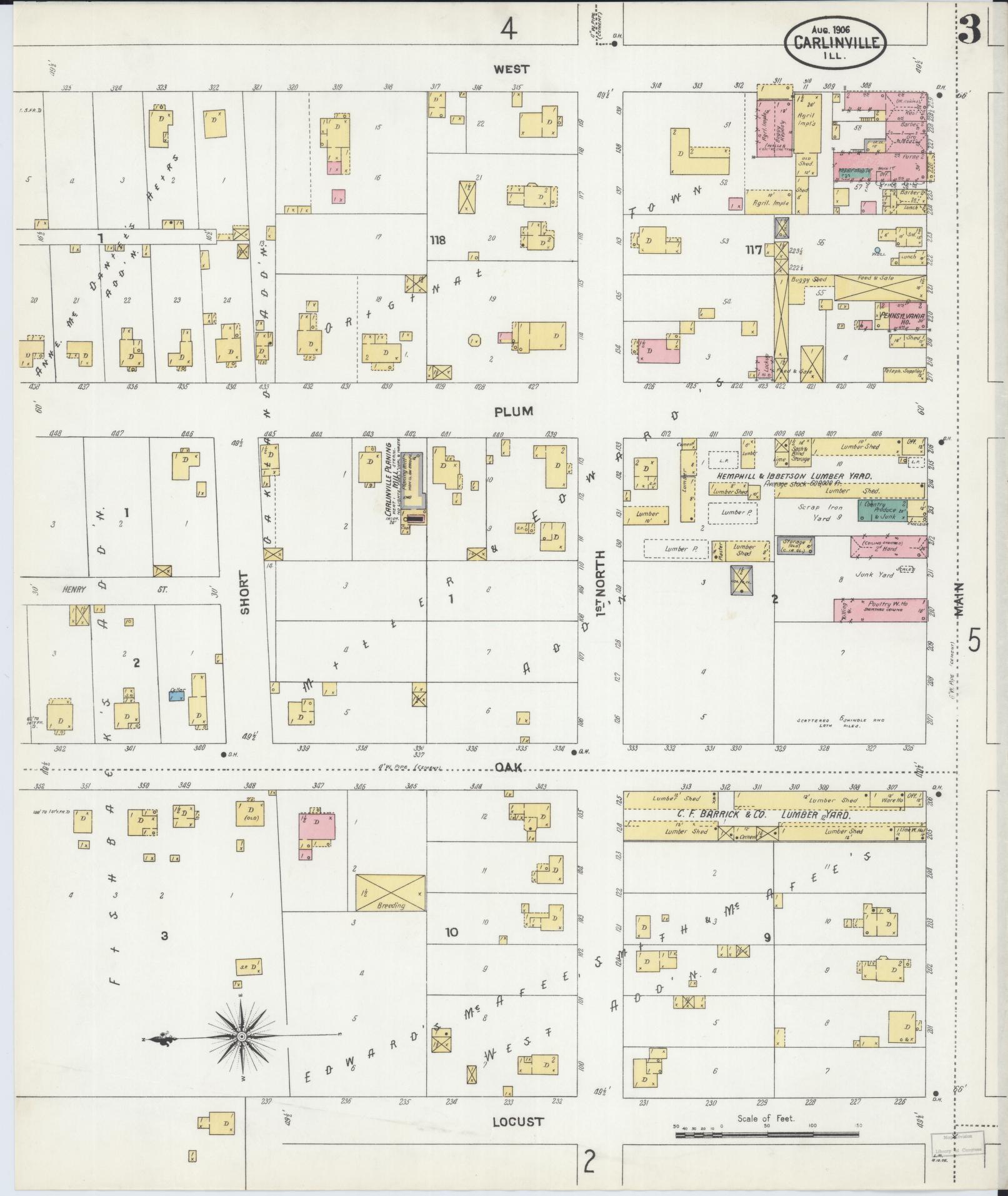Sanborn Fire Insurance Map from Carlinville, Macoupin County, Illinois (1906), Sheet #0003 - Complete Map Set gallery image, historic Sanborn map, vintage wall art, Illinois Illinois