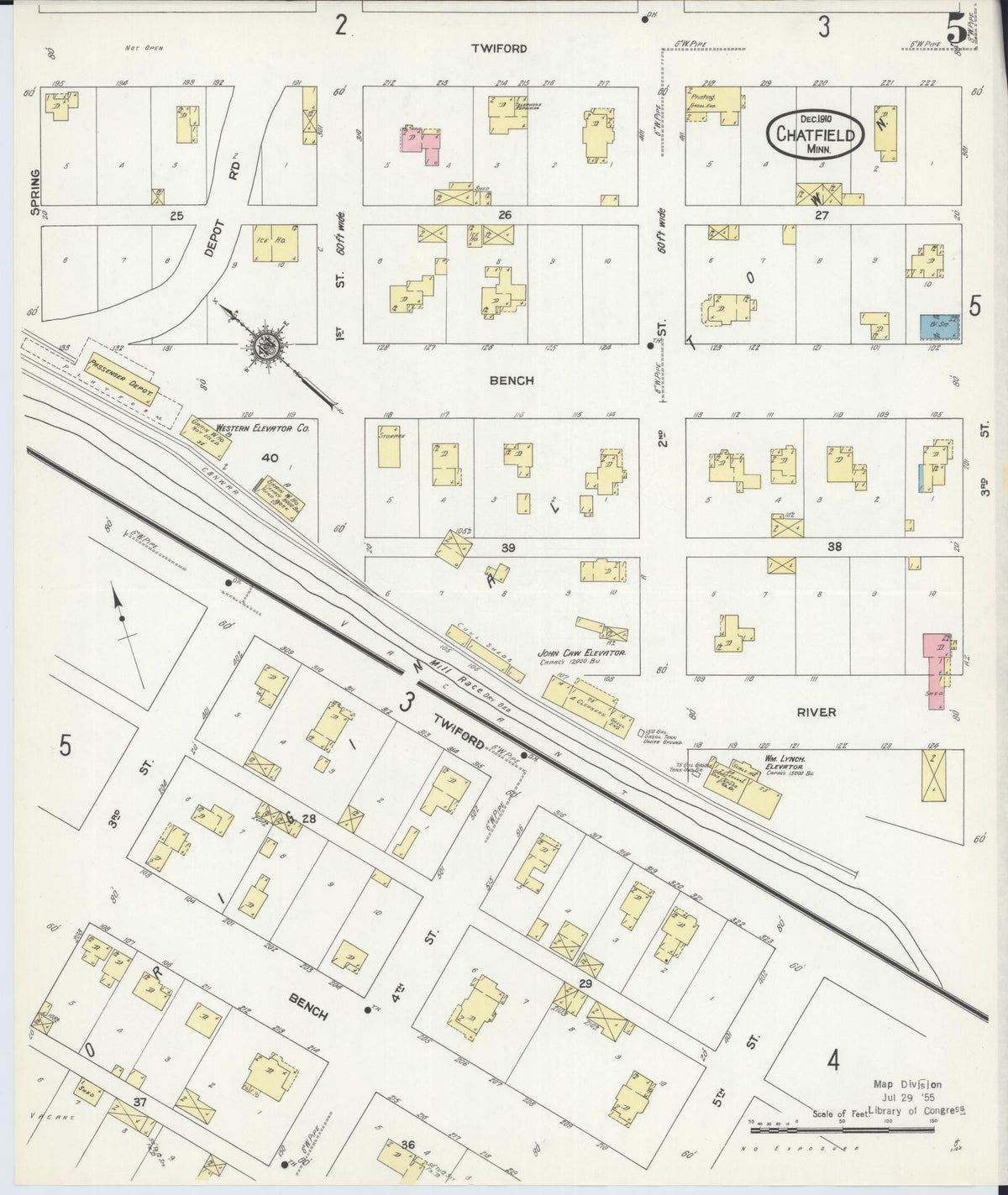 Sanborn Fire Insurance Map from Chatfield, Fillmore And Olmsted Counties, Minnesota (1910), Sheet #0005 - Complete Map Set gallery image, historic Sanborn map, vintage wall art, Minnesota Minnesota