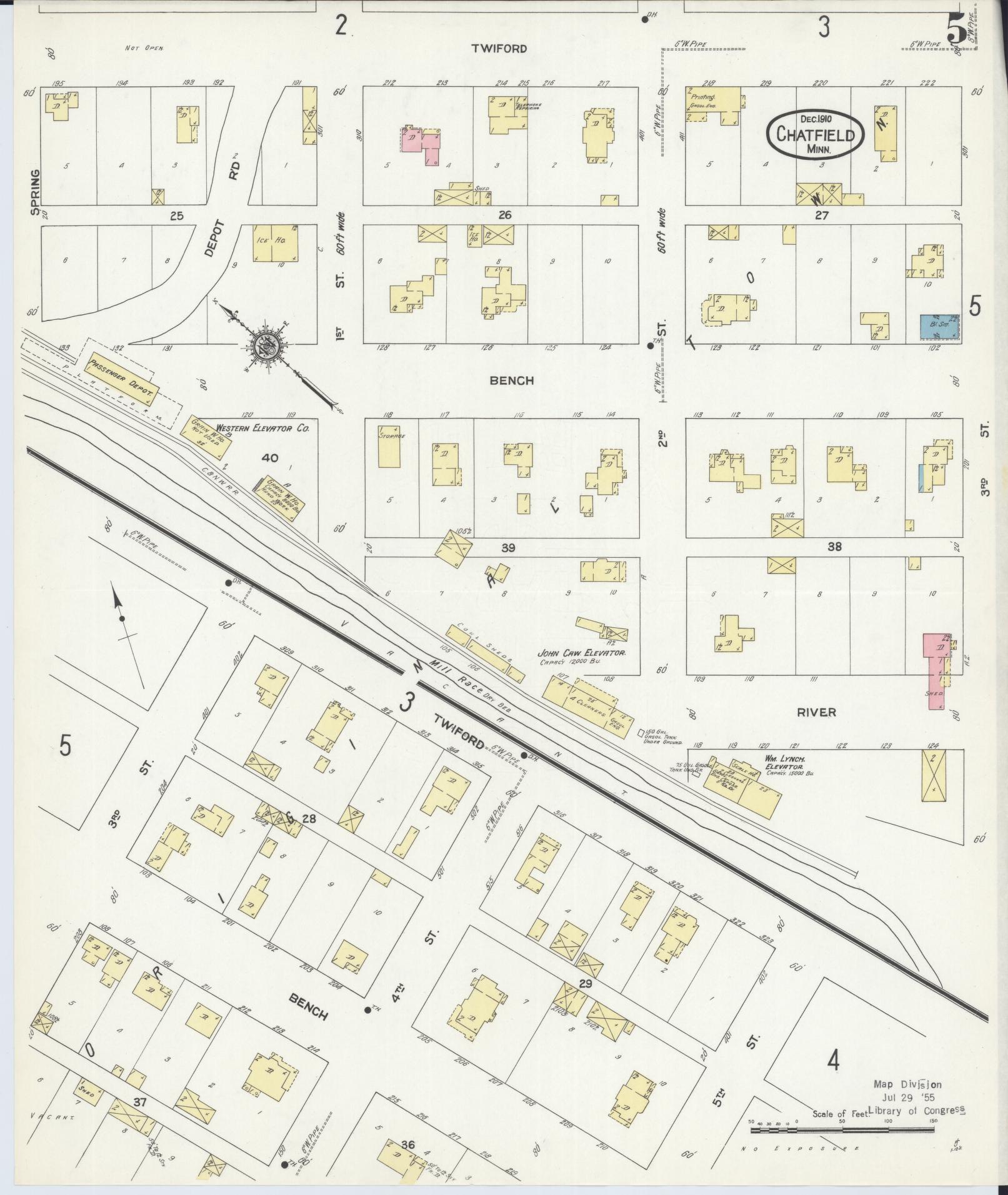 Sanborn Fire Insurance Map from Chatfield, Fillmore And Olmsted Counties, Minnesota (1910), Sheet #0005 - Complete Map Set gallery image, historic Sanborn map, vintage wall art, Minnesota Minnesota