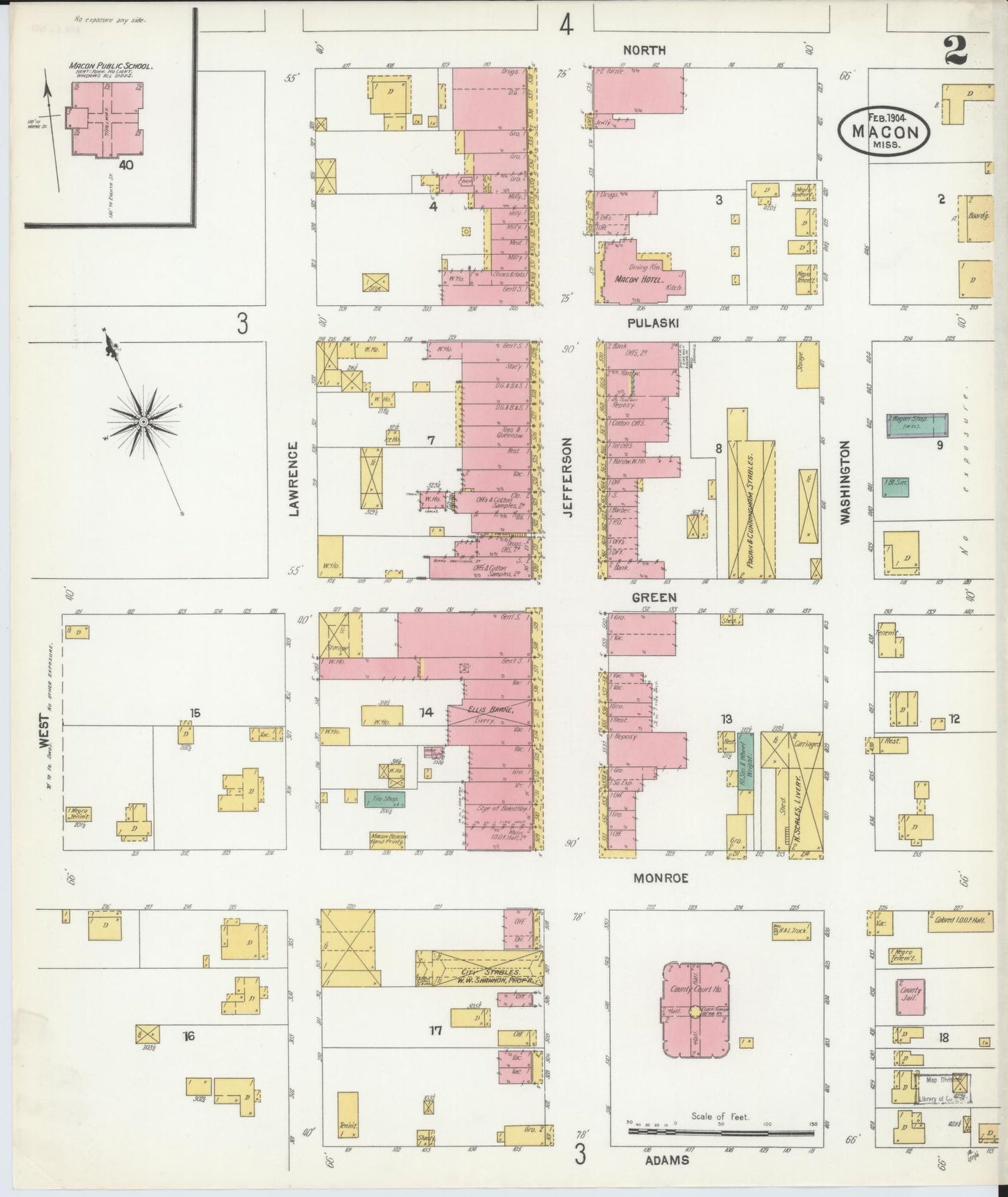 Sanborn Fire Insurance Map from Macon, Noxubee County, Mississippi (1904), Sheet #0002 - Complete Map Set gallery image, historic Sanborn map, vintage wall art, Mississippi Mississippi