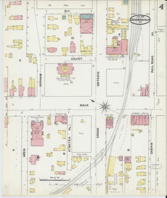 Sanborn Fire Insurance Map from Canandaigua, Ontario County, New York (1892), Sheet #0004 - Historic Sanborn Fire Insurance Map Print, vintage old map wall art, antique decor, genealogy gift, New York New York map