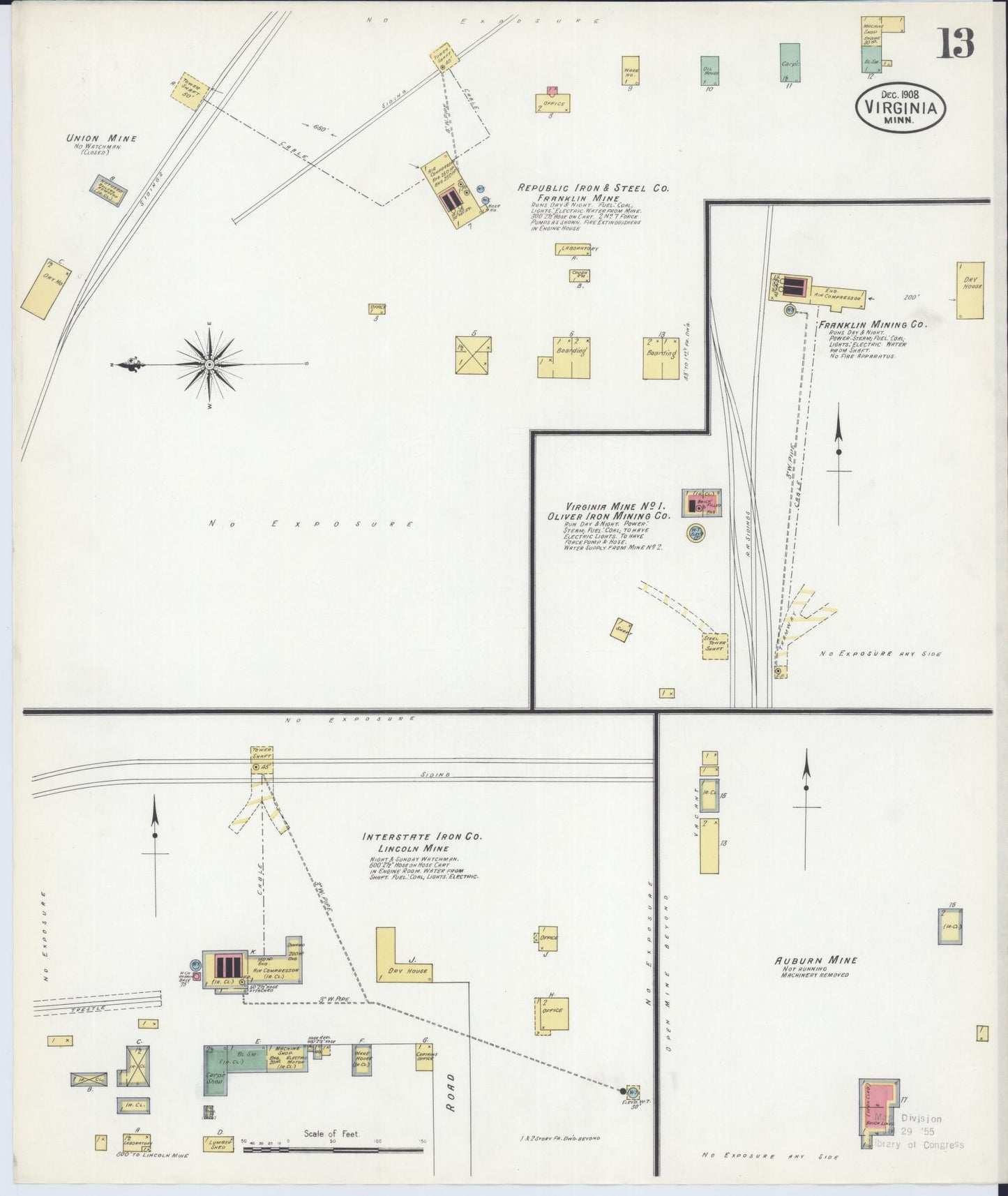 Sanborn Fire Insurance Map from Virginia, Saint Louis County, Minnesota (1908), Sheet #0013 - Complete Map Set gallery image, historic Sanborn map, vintage wall art, Minnesota Minnesota
