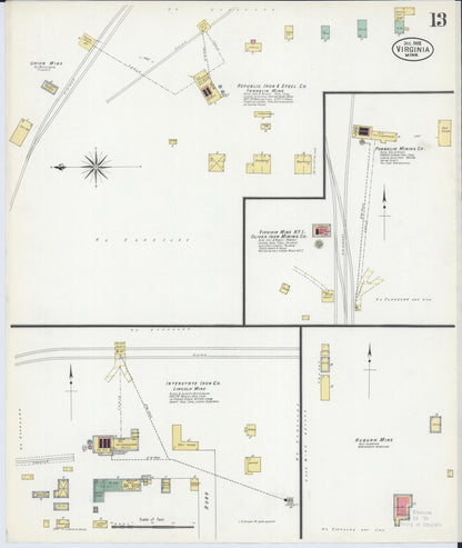 Sanborn Fire Insurance Map from Virginia, Saint Louis County, Minnesota (1908), Sheet #0013 - Complete Map Set gallery image, historic Sanborn map, vintage wall art, Minnesota Minnesota