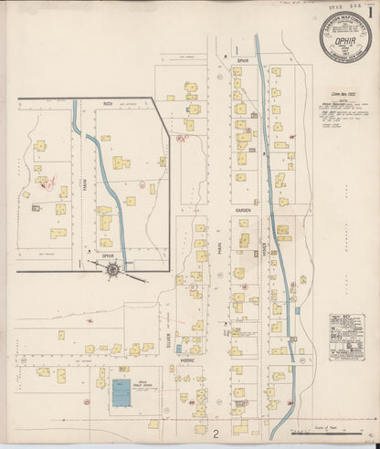 Sanborn Fire Insurance Map from Ophir, Tooele County, Utah (1922), Sheet #0001 - Complete Map Set gallery image, historic Sanborn map, vintage wall art, Utah Utah