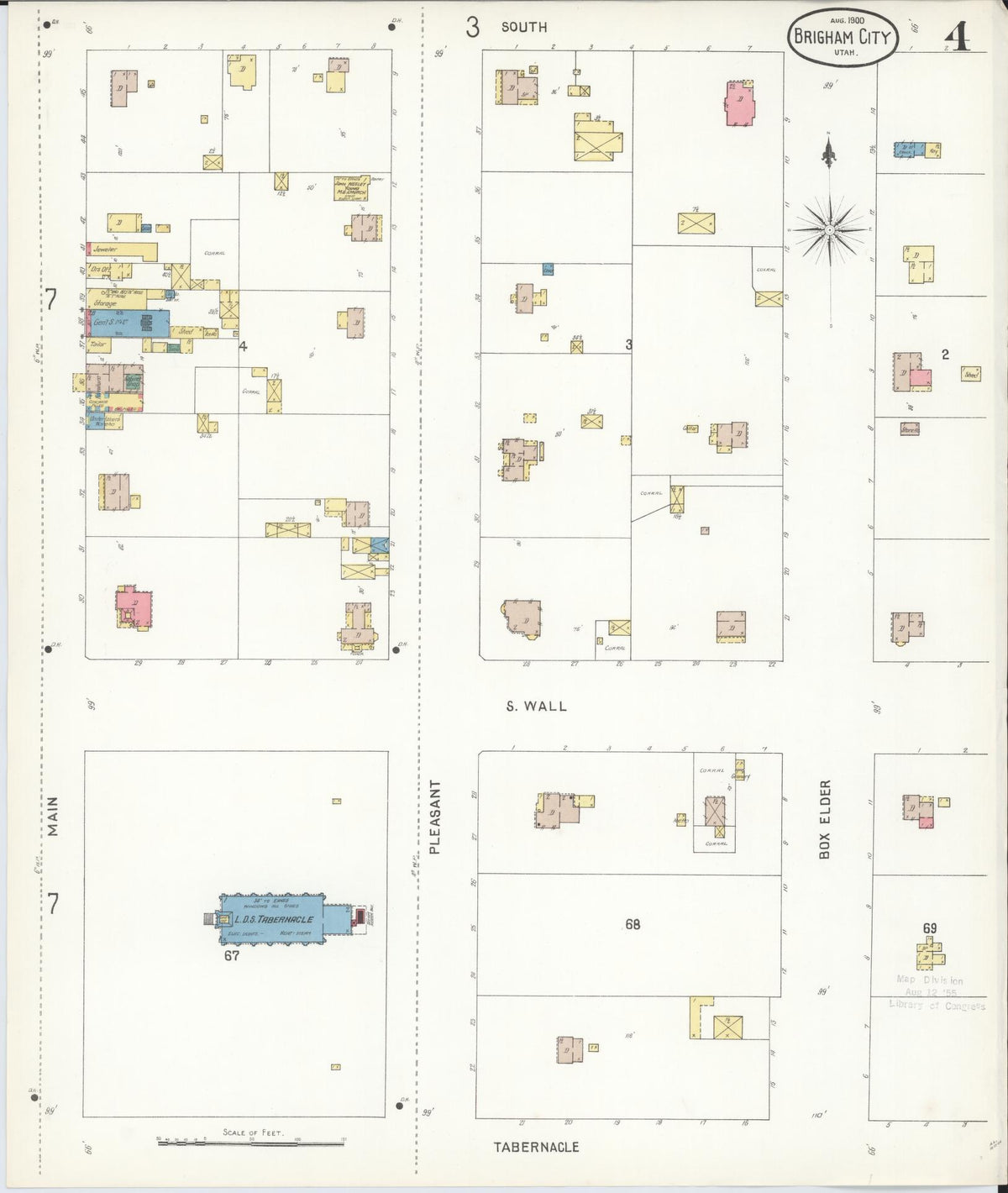 Sanborn Fire Insurance Map from Brigham City, Box Elder County, Utah (1900), Sheet #0004 - Complete Map Set gallery image, historic Sanborn map, vintage wall art, Utah Utah