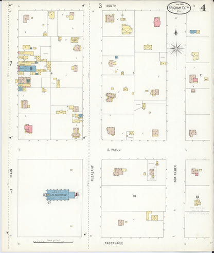 Sanborn Fire Insurance Map from Brigham City, Box Elder County, Utah (1900), Sheet #0004 - Complete Map Set gallery image, historic Sanborn map, vintage wall art, Utah Utah