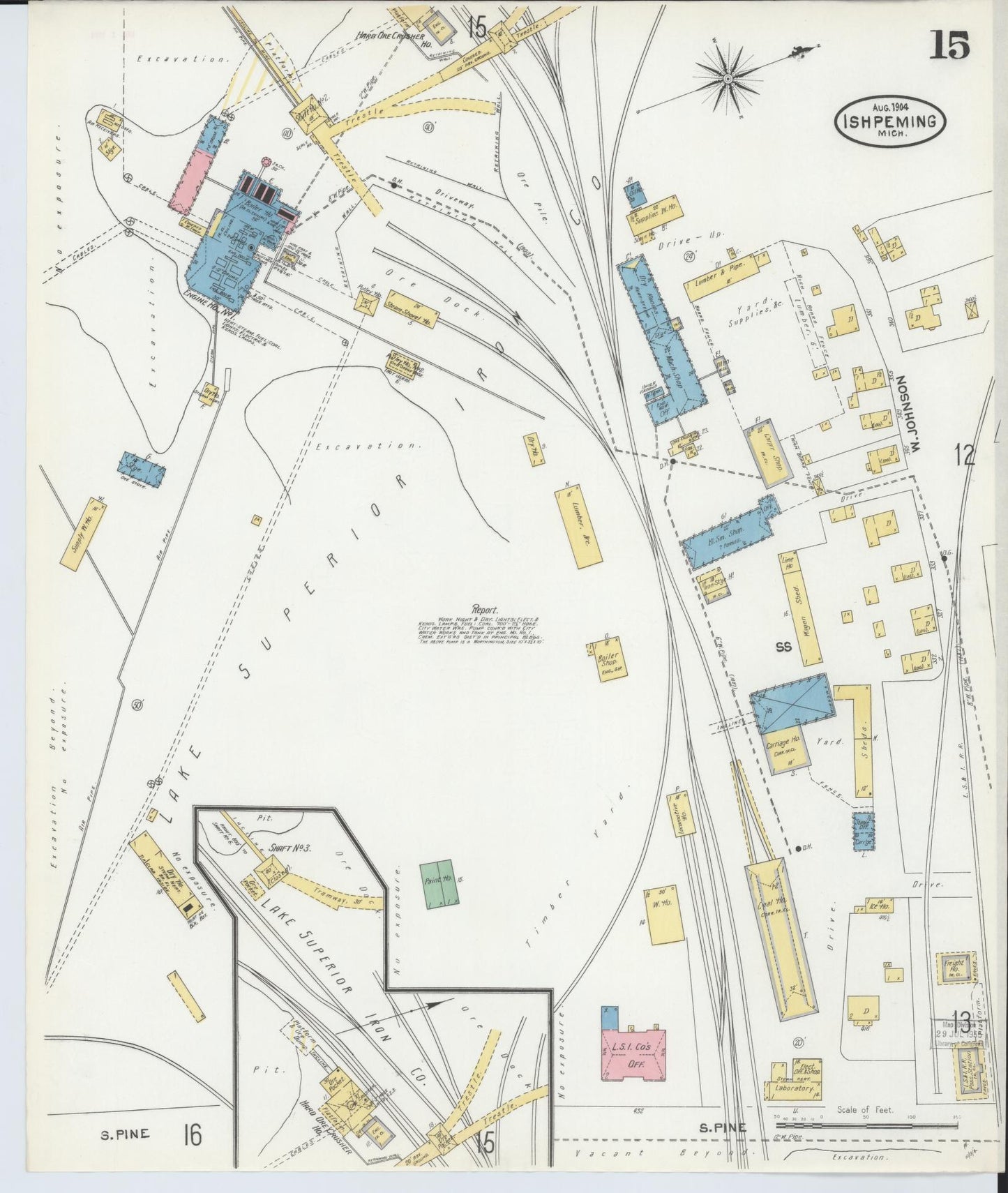 Sanborn Fire Insurance Map from Ishpeming, Marquette County, Michigan (1904), Sheet #0015 - Historic Sanborn Fire Insurance Map Print, vintage old map wall art, antique decor, genealogy gift, Michigan Michigan map