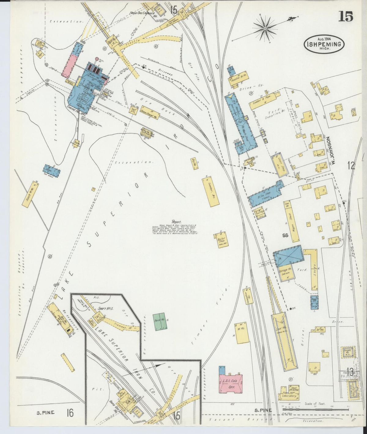 Sanborn Fire Insurance Map from Ishpeming, Marquette County, Michigan (1904), Sheet #0015 - Historic Sanborn Fire Insurance Map Print, vintage old map wall art, antique decor, genealogy gift, Michigan Michigan map
