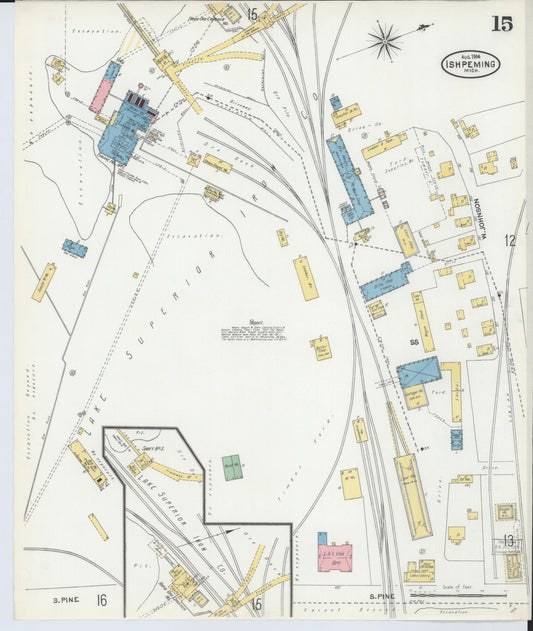 Sanborn Fire Insurance Map from Ishpeming, Marquette County, Michigan (1904), Sheet #0015 - Historic Sanborn Fire Insurance Map Print, vintage old map wall art, antique decor, genealogy gift, Michigan Michigan map