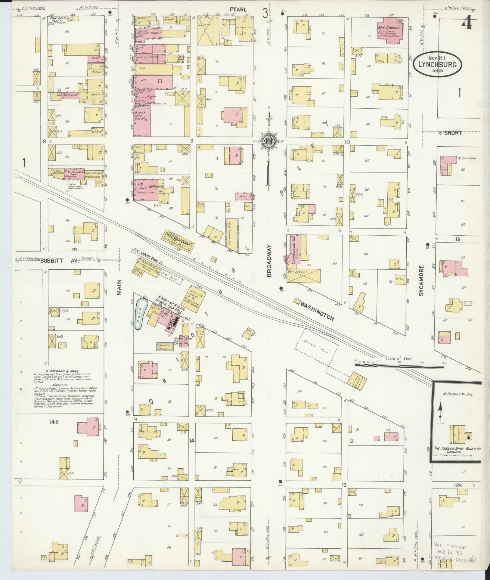 Sanborn Fire Insurance Map from Lynchburg, Highland County, Ohio (1911), Sheet #0004 - Historic Sanborn Fire Insurance Map Print, vintage old map wall art, antique decor, genealogy gift, Ohio Ohio map