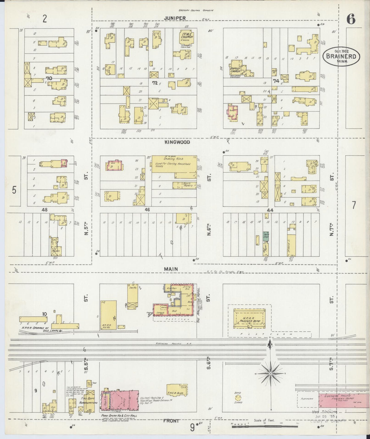 Sanborn Fire Insurance Map from Brainerd, Crow Wing County, Minnesota (1902), Sheet #0006 - Historic Sanborn Fire Insurance Map Print, vintage old map wall art, antique decor, genealogy gift, Minnesota Minnesota map