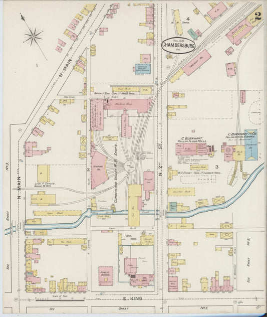 Sanborn Fire Insurance Map from Chambersburg, Franklin County, Pennsylvania (1887), Sheet #0002 - Historic Sanborn Fire Insurance Map Print, vintage old map wall art, antique decor, genealogy gift, Pennsylvania Pennsylvania map
