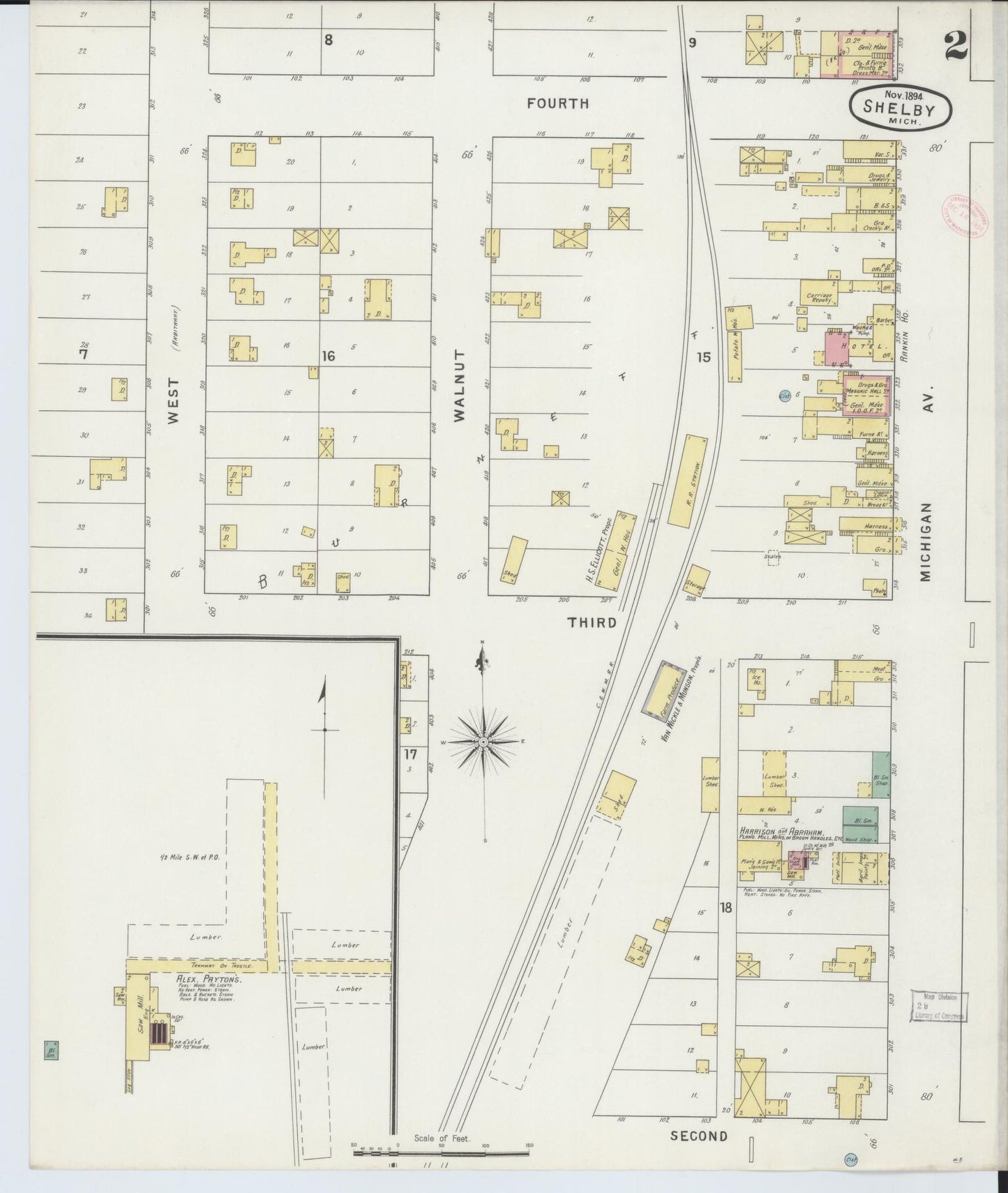 Sanborn Fire Insurance Map from Shelby, Oceana County, Michigan (1894), Sheet #0002 - Complete Map Set gallery image, historic Sanborn map, vintage wall art, Michigan Michigan