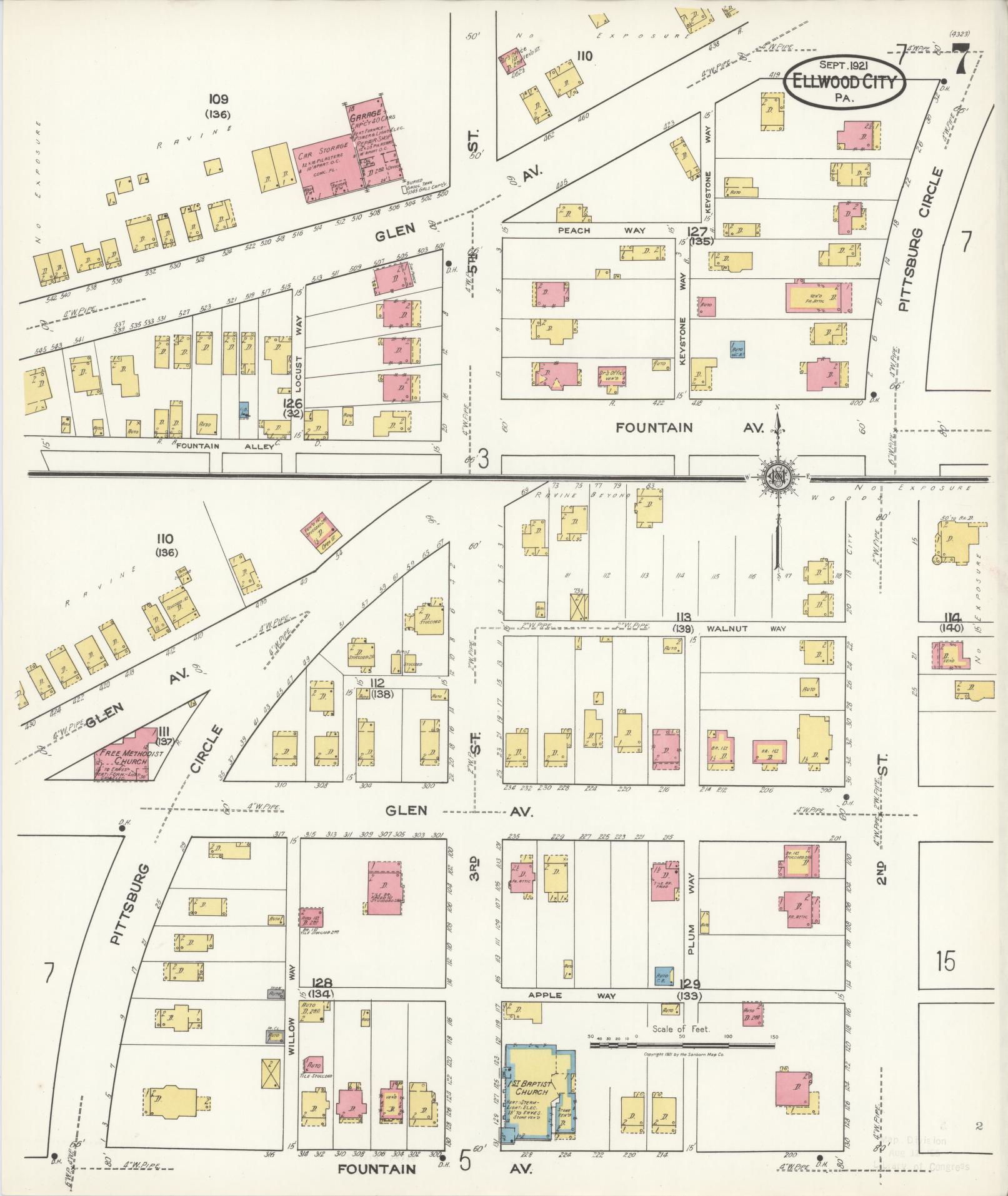 Sanborn Fire Insurance Map from Ellwood City, Lawrence County, Pennsylvania (1921), Sheet #0007 - Historic Sanborn Fire Insurance Map Print, vintage old map wall art, antique decor, genealogy gift, Pennsylvania Pennsylvania map
