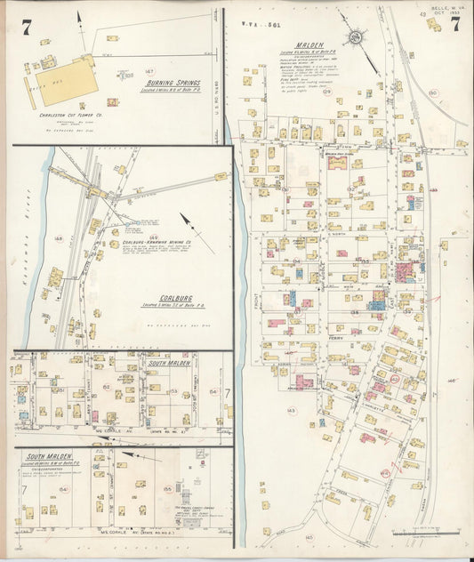 Sanborn Fire Insurance Map from Belle, Kanawha County, West Virginia (1943), Sheet #0007 - Historic Sanborn Fire Insurance Map Print, vintage old map wall art, antique decor, genealogy gift, West Virginia West Virginia map