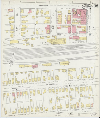 Sanborn Fire Insurance Map from Elkhart, Elkhart County, Indiana (1892), Sheet #0012 - Historic Sanborn Fire Insurance Map Print, vintage old map wall art, antique decor, genealogy gift, Indiana Indiana map
