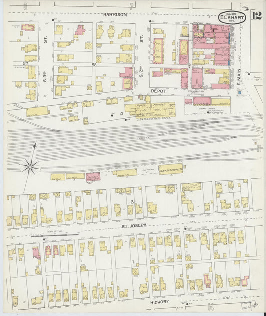 Sanborn Fire Insurance Map from Elkhart, Elkhart County, Indiana (1892), Sheet #0012 - Historic Sanborn Fire Insurance Map Print, vintage old map wall art, antique decor, genealogy gift, Indiana Indiana map