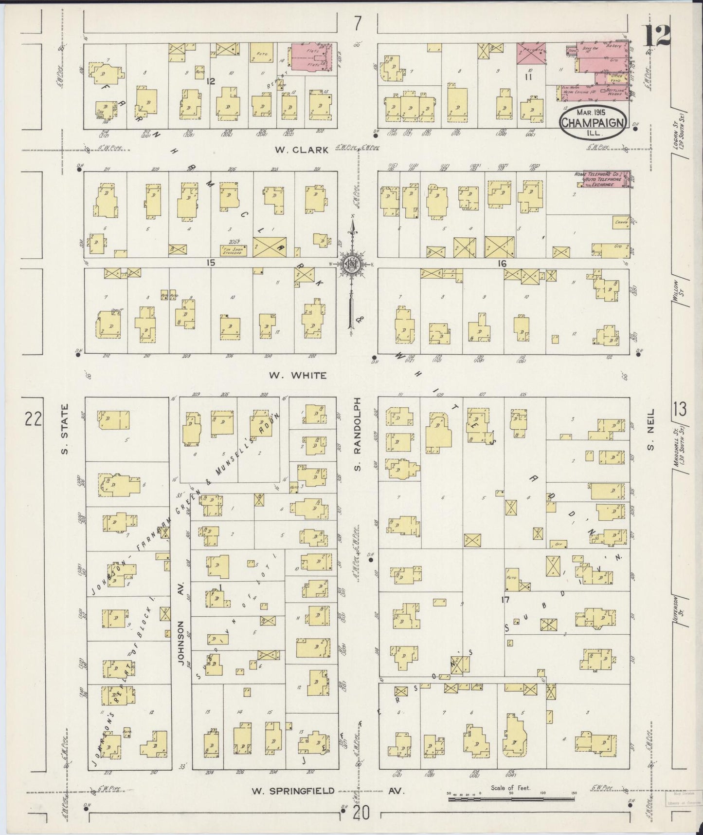 Sanborn Fire Insurance Map from Champaign, Champaign County, Illinois (1915), Sheet #0012 - Complete Map Set gallery image, historic Sanborn map, vintage wall art, Illinois Illinois