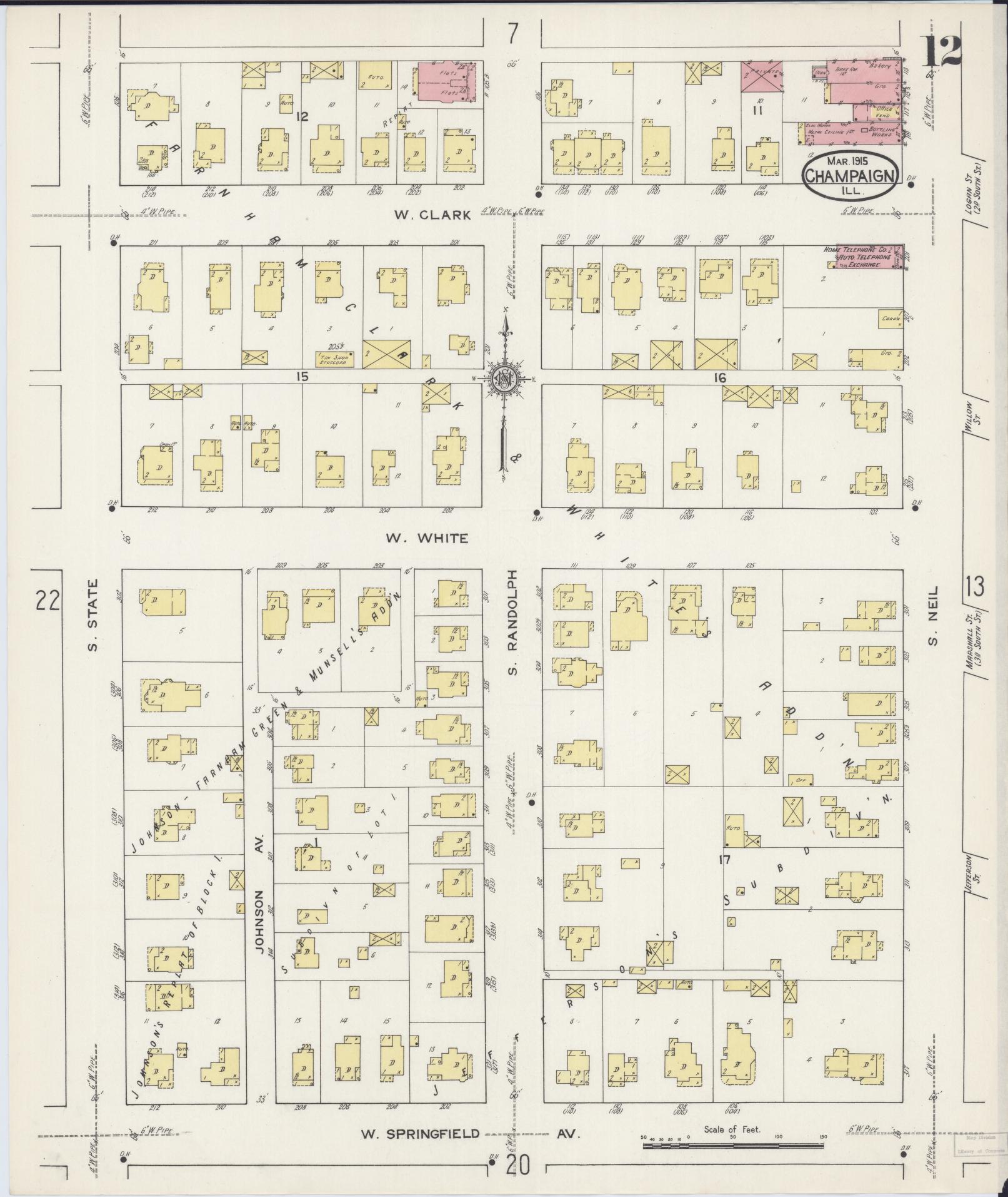 Sanborn Fire Insurance Map from Champaign, Champaign County, Illinois (1915), Sheet #0012 - Complete Map Set gallery image, historic Sanborn map, vintage wall art, Illinois Illinois