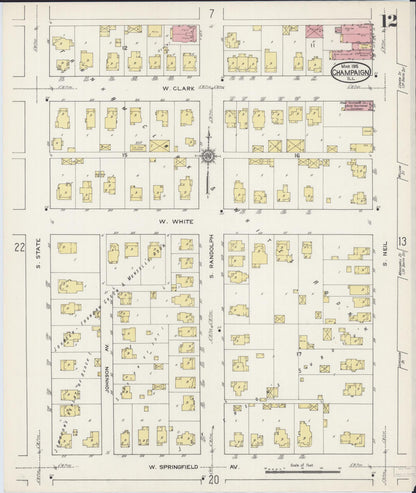 Sanborn Fire Insurance Map from Champaign, Champaign County, Illinois (1915), Sheet #0012 - Complete Map Set gallery image, historic Sanborn map, vintage wall art, Illinois Illinois
