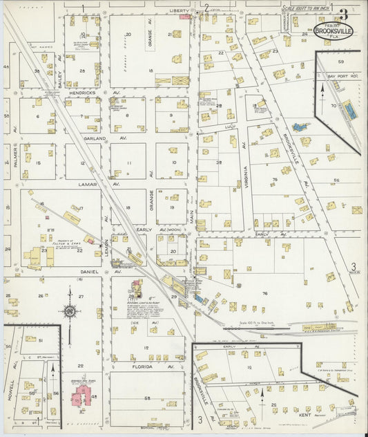 Sanborn Fire Insurance Map from Brooksville, Hernando County, Florida (1917), Sheet #0003 - Historic Sanborn Fire Insurance Map Print, vintage old map wall art, antique decor, genealogy gift, Florida Florida map