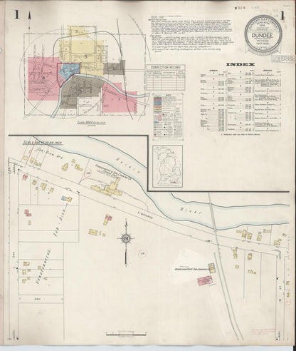 Sanborn Fire Insurance Map from Dundee, Monroe County, Michigan (1949), Sheet #0001 - Historic Sanborn Fire Insurance Map Print, vintage old map wall art, antique decor, genealogy gift, Michigan Michigan map