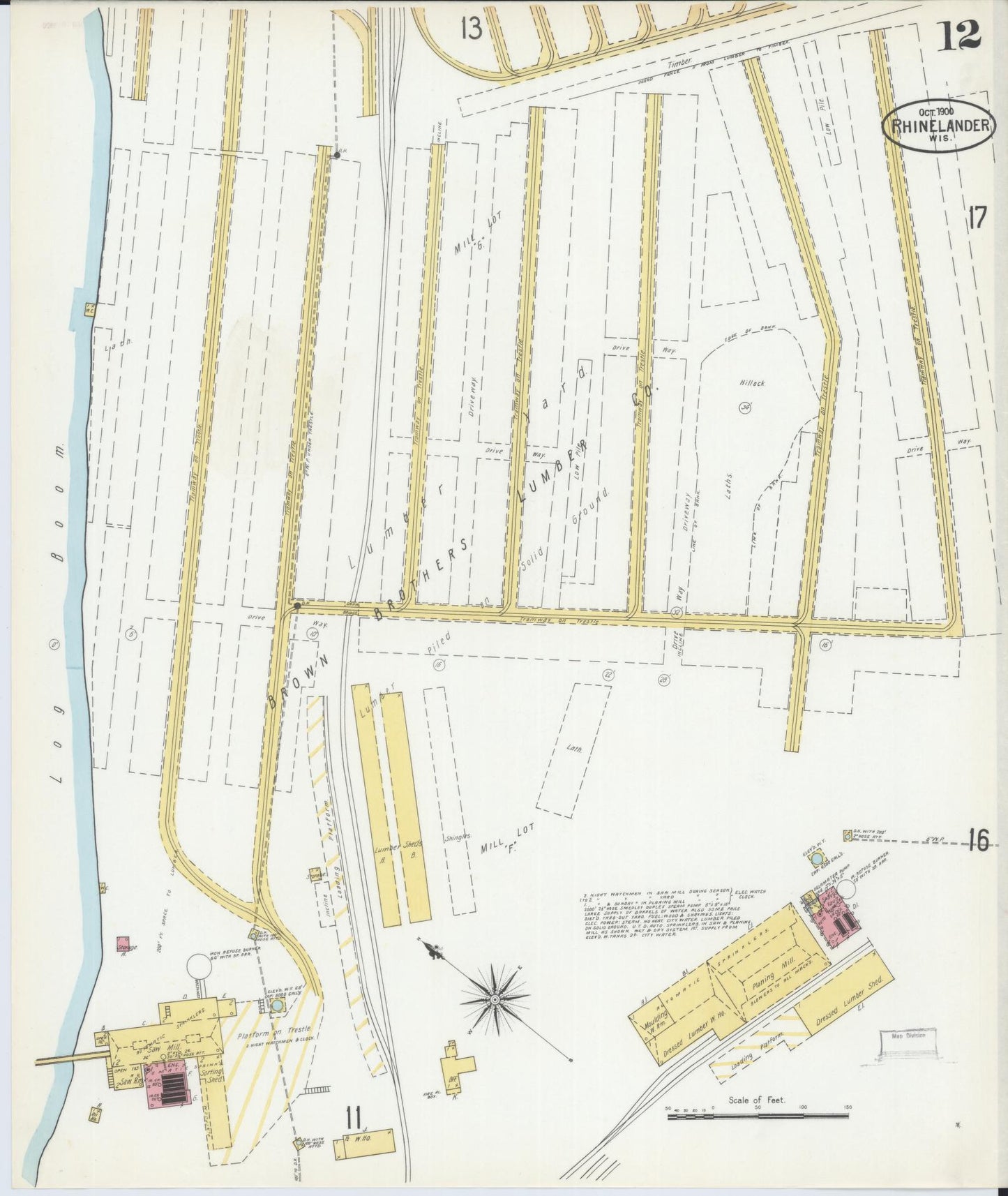 Sanborn Fire Insurance Map from Rhinelander, Oneida County, Wisconsin (1900), Sheet #0012 - Complete Map Set gallery image, historic Sanborn map, vintage wall art, Wisconsin Wisconsin