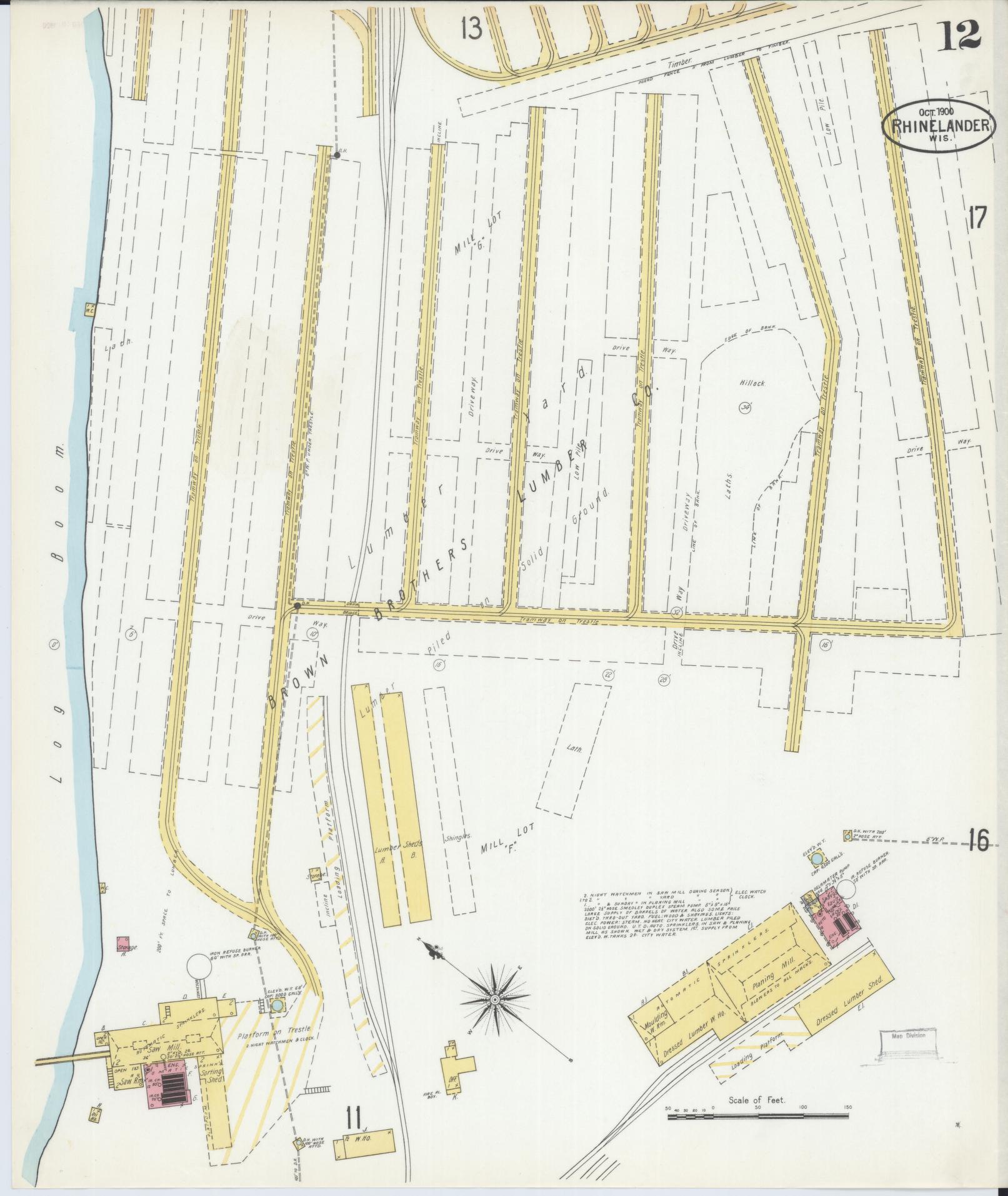 Sanborn Fire Insurance Map from Rhinelander, Oneida County, Wisconsin (1900), Sheet #0012 - Complete Map Set gallery image, historic Sanborn map, vintage wall art, Wisconsin Wisconsin