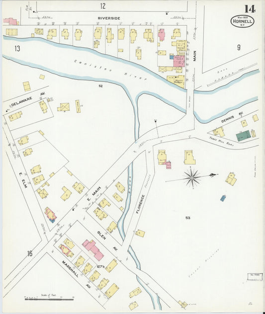 Sanborn Fire Insurance Map from Hornell, Steuben County, New York (1909), Sheet #0014 - Historic Sanborn Fire Insurance Map Print, vintage old map wall art, antique decor, genealogy gift, New York New York map