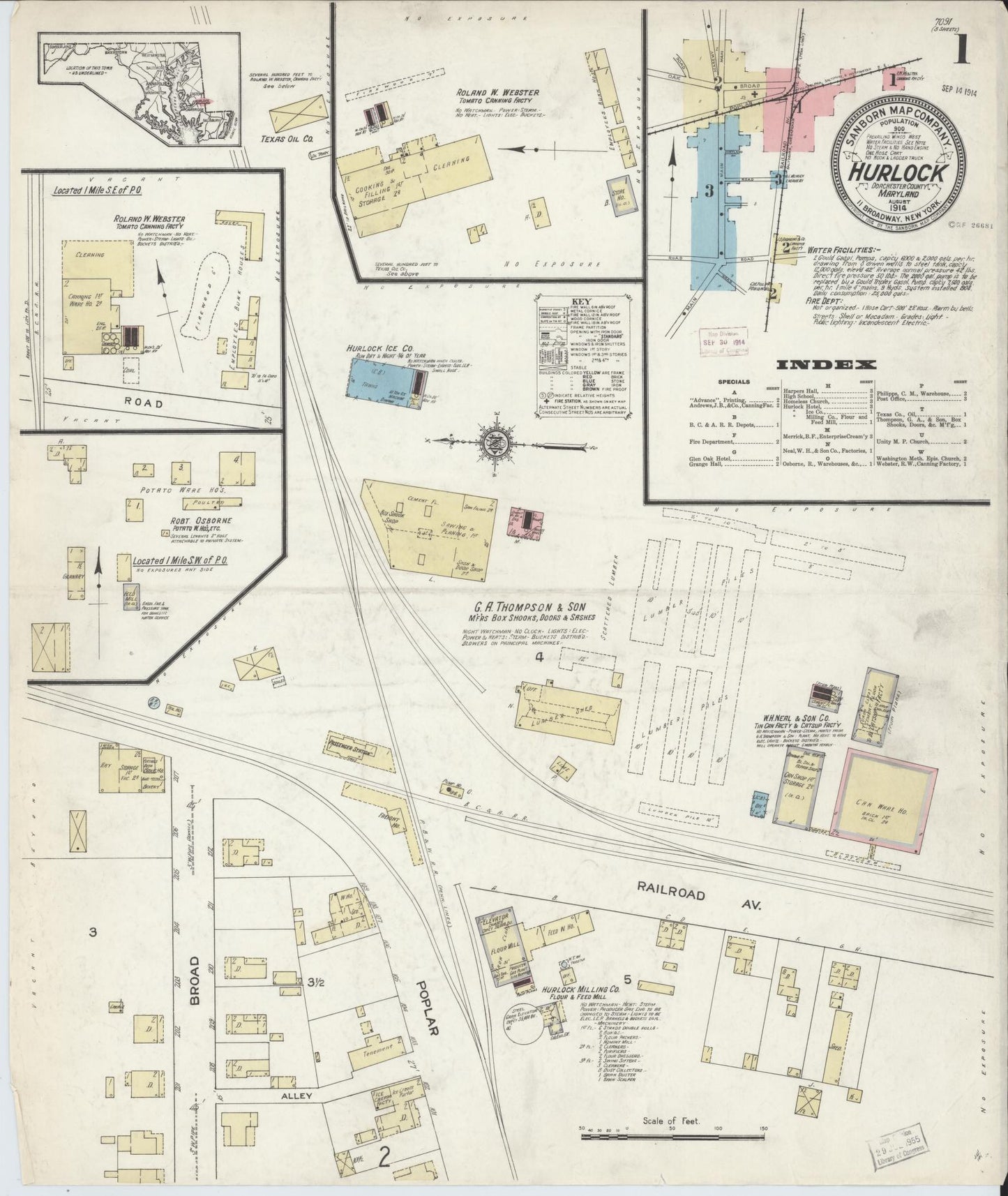 Complete Set - Dorchester, Maryland - 1914 - Sanborn Fire Insurance Map (All Sheets) - Complete Set of 3 Sanborn map sheets