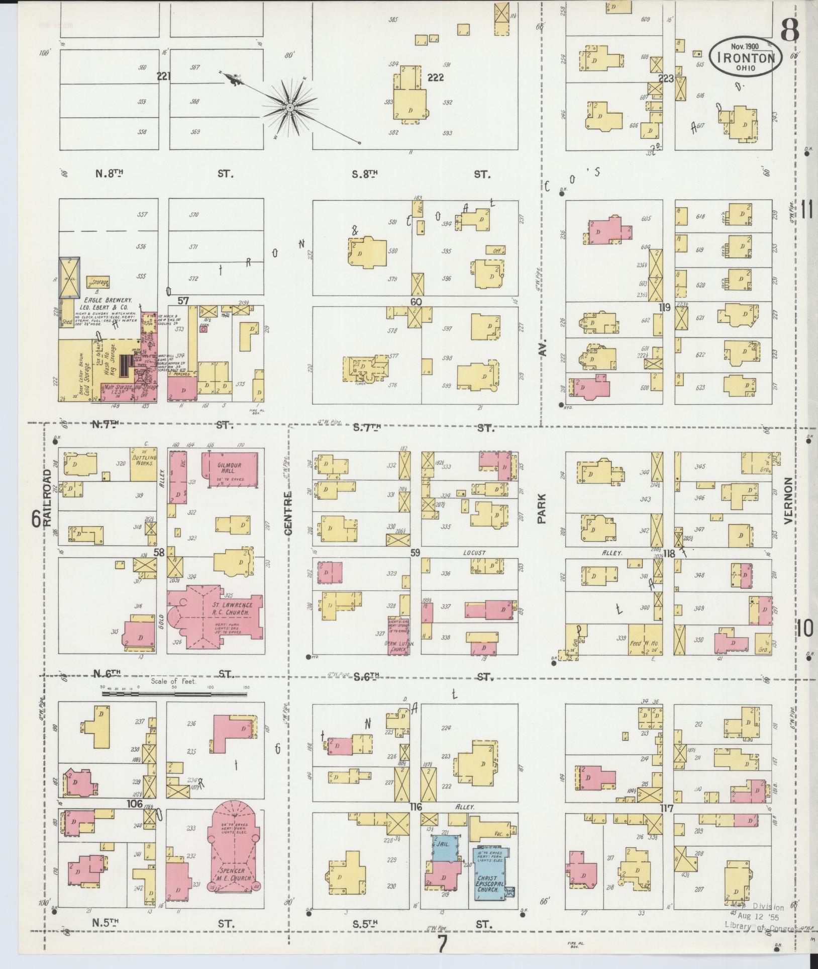 Sanborn Fire Insurance Map from Ironton, Lawrence County, Ohio (1900), Sheet #0008 - Historic Sanborn Fire Insurance Map Print, vintage old map wall art, antique decor, genealogy gift, Ohio Ohio map