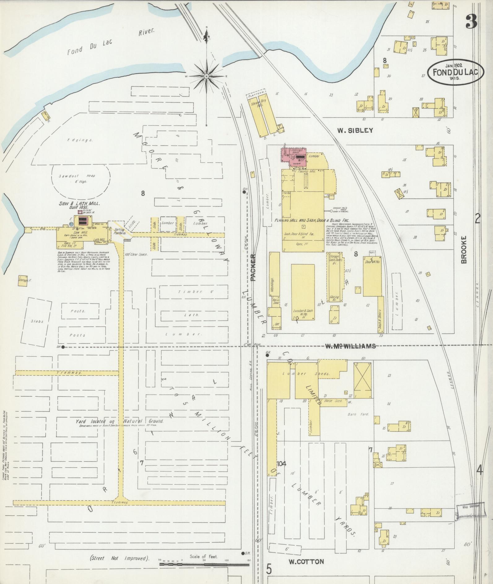 Sanborn Fire Insurance Map from Fond du Lac, Fond du Lac County, Wisconsin (1902), Sheet #0003 - Historic Sanborn Fire Insurance Map Print, vintage old map wall art, antique decor, genealogy gift, Wisconsin Wisconsin map