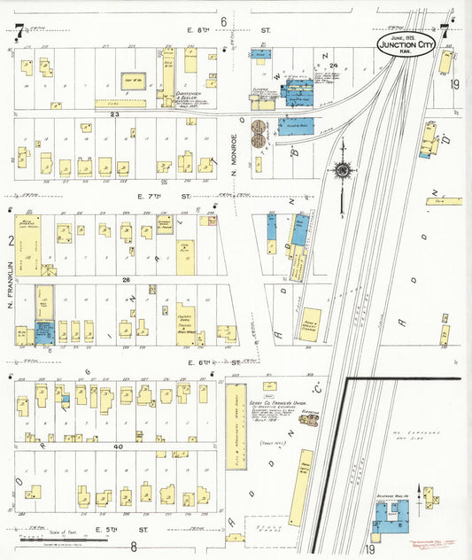Sanborn Fire Insurance Map from Junction City, Geary County, Kansas (1925), Sheet #0007 - Historic Sanborn Fire Insurance Map Print, vintage old map wall art, antique decor, genealogy gift, Kansas Kansas map