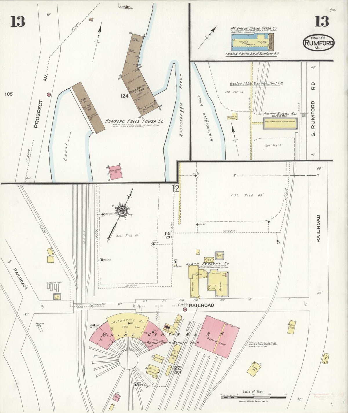 Sanborn Fire Insurance Map from Rumford, Oxford County, Maine (1923), Sheet #0013 - Complete Map Set gallery image, historic Sanborn map, vintage wall art, Maine Maine