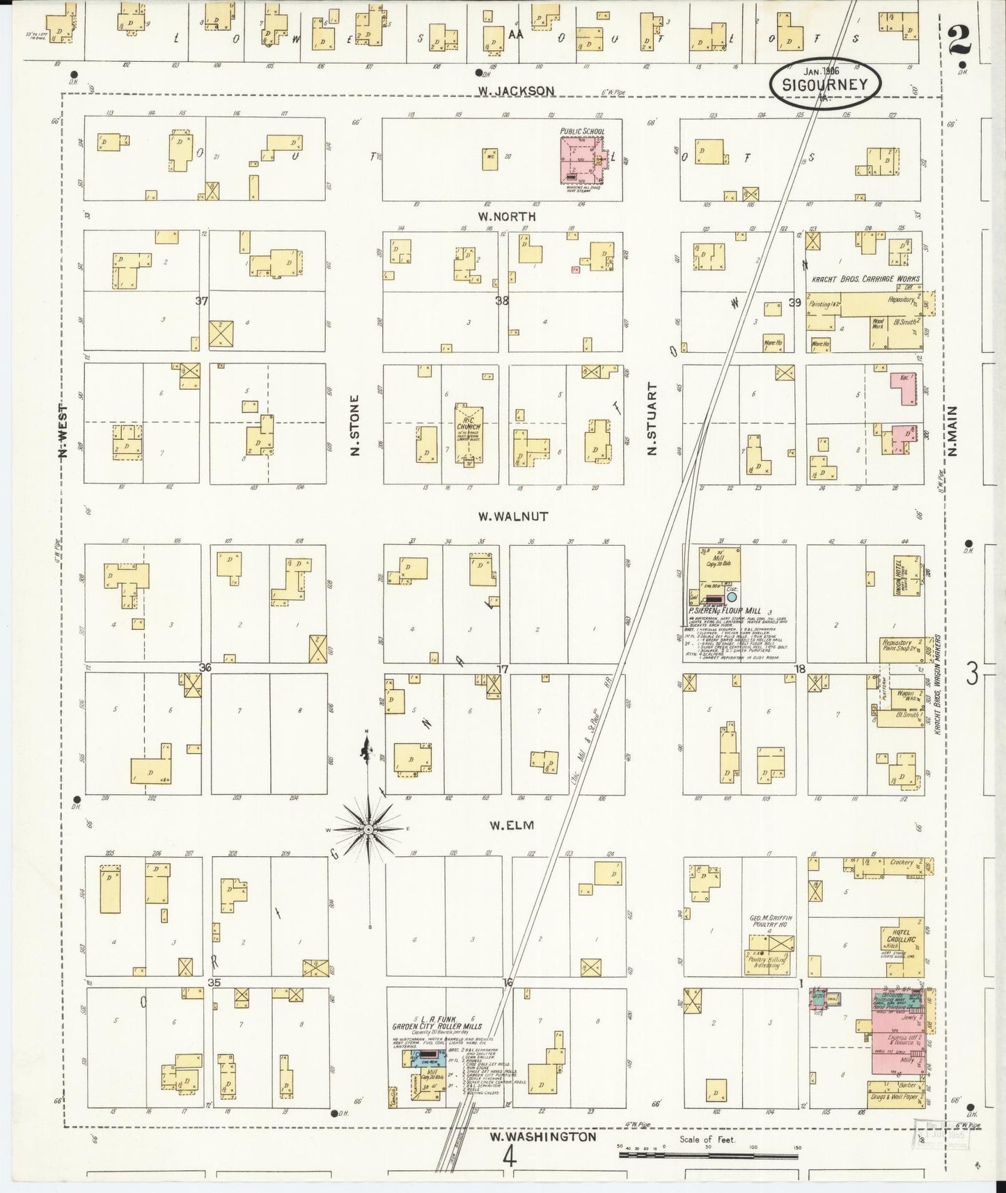 Sanborn Fire Insurance Map from Sigourney, Kiokuk County, Iowa (1906), Sheet #0002 - Historic Sanborn Fire Insurance Map Print, vintage old map wall art
