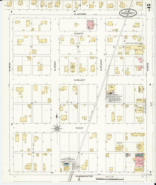 Sanborn Fire Insurance Map from Sigourney, Kiokuk County, Iowa (1906), Sheet #0002 - Historic Sanborn Fire Insurance Map Print, vintage old map wall art