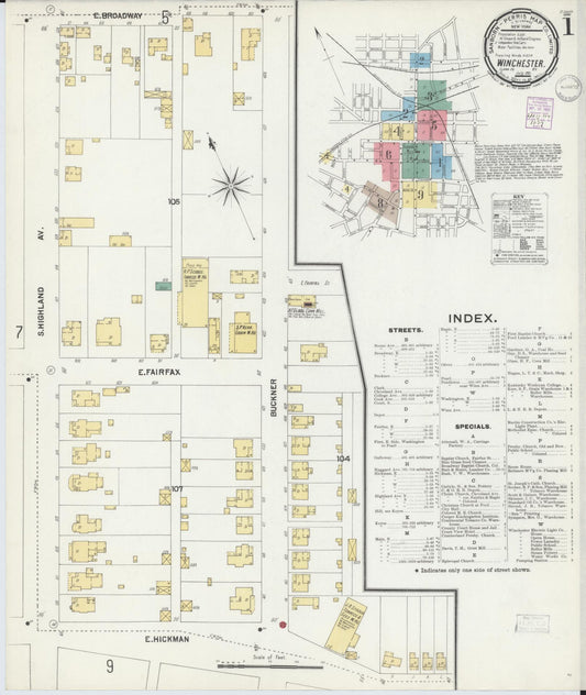 Sanborn Fire Insurance Map from Winchester, Clark County, Kentucky (1901), Sheet #0001 - Complete Map Set gallery image, historic Sanborn map, vintage wall art, Kentucky Kentucky