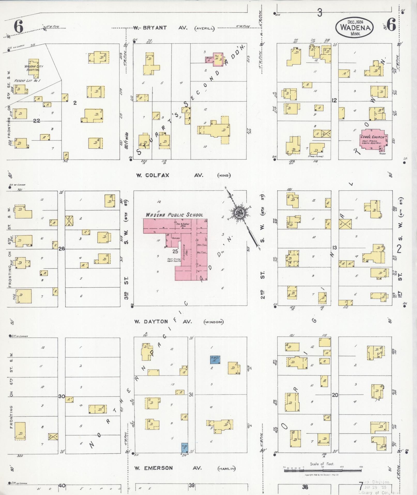 Sanborn Fire Insurance Map from Wadena, Wadena County, Minnesota (1924), Sheet #0006 - Complete Map Set gallery image, historic Sanborn map, vintage wall art, Minnesota Minnesota