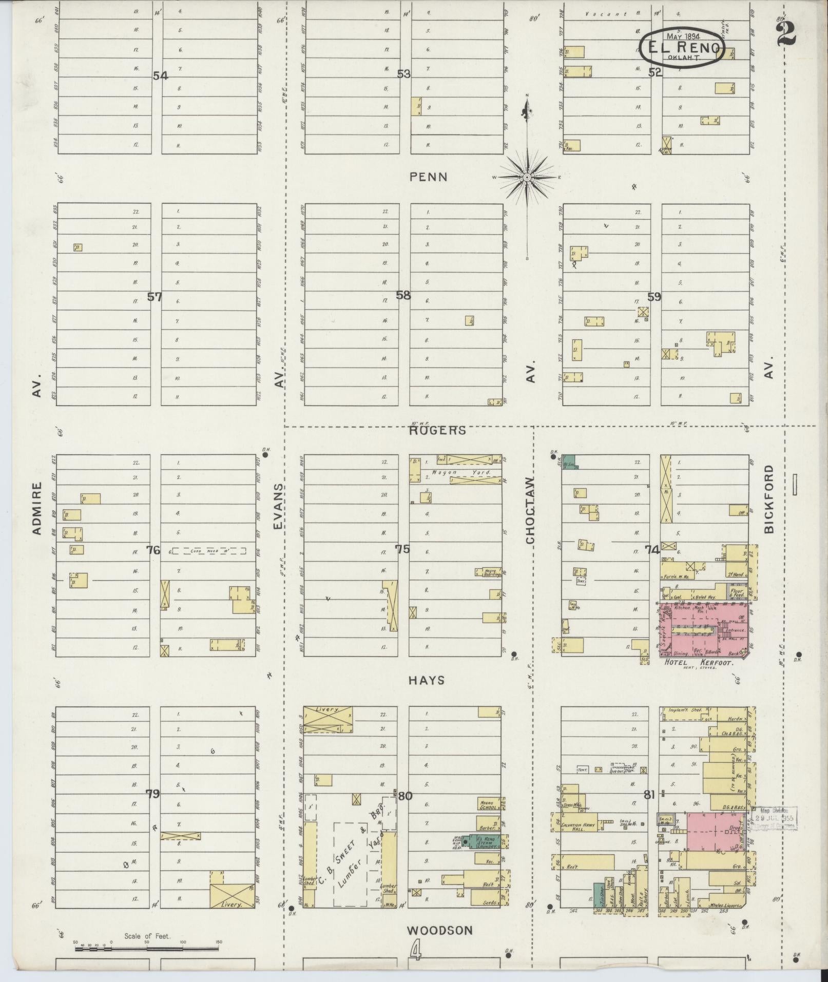 Sanborn Fire Insurance Map from El Reno, Canadian County, Oklahoma (1894), Sheet #0002 - Complete Map Set gallery image, historic Sanborn map, vintage wall art, Oklahoma Oklahoma
