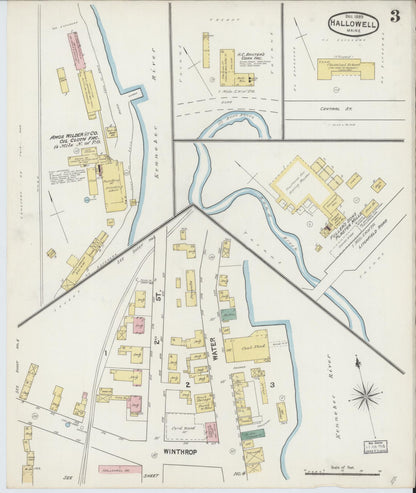 Sanborn Fire Insurance Map from Hallowell, Kennebec County, Maine (1889), Sheet #0003 - Complete Map Set gallery image, historic Sanborn map, vintage wall art, Maine Maine