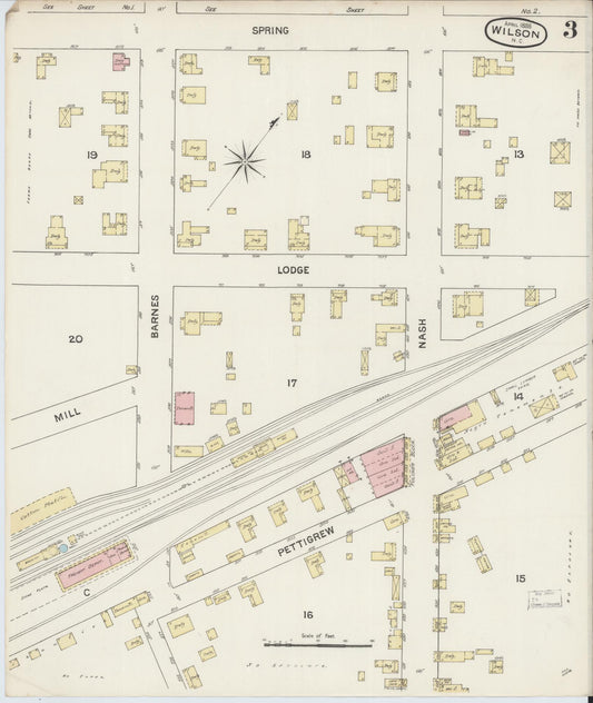 Sanborn Fire Insurance Map from Wilson, Wilson County, North Carolina (1888), Sheet #0003 - Historic Sanborn Fire Insurance Map Print, vintage old map wall art, antique decor, genealogy gift, North Carolina North Carolina map