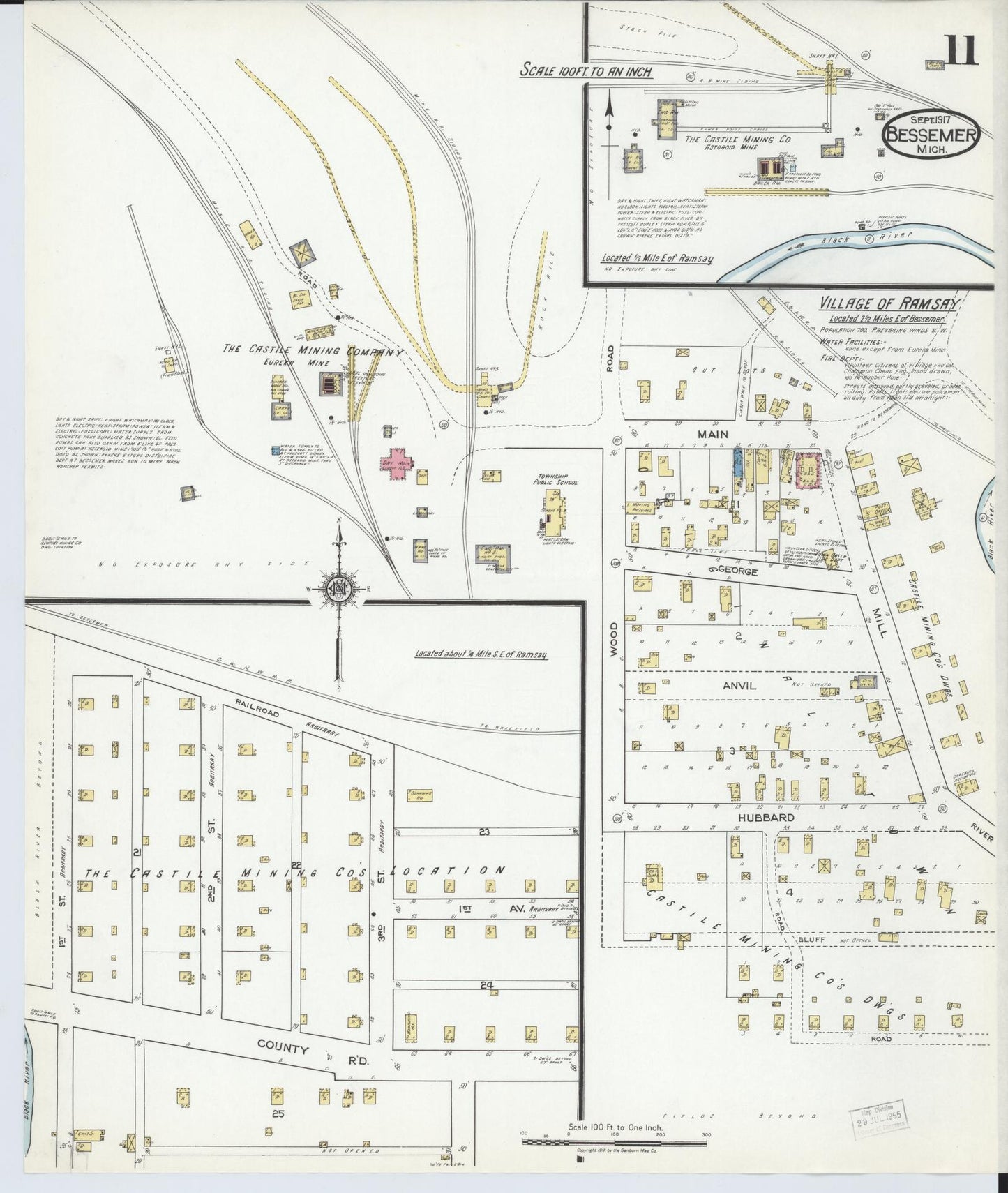 Sanborn Fire Insurance Map from Bessemer, Gogebic County, Michigan (1917), Sheet #0011 - Historic Sanborn Fire Insurance Map Print, vintage old map wall art, antique decor, genealogy gift, Michigan Michigan map