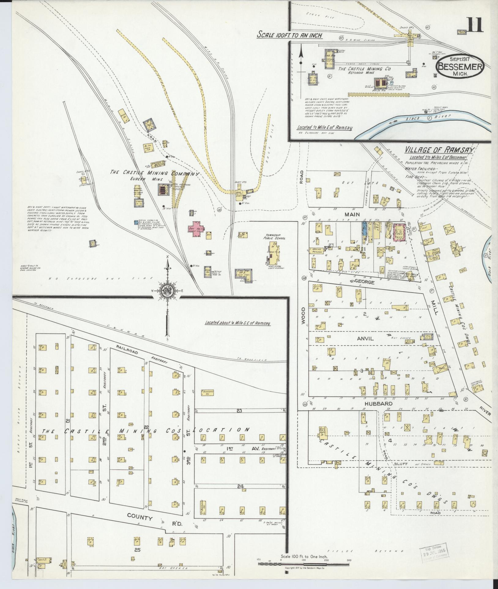 Sanborn Fire Insurance Map from Bessemer, Gogebic County, Michigan (1917), Sheet #0011 - Historic Sanborn Fire Insurance Map Print, vintage old map wall art, antique decor, genealogy gift, Michigan Michigan map