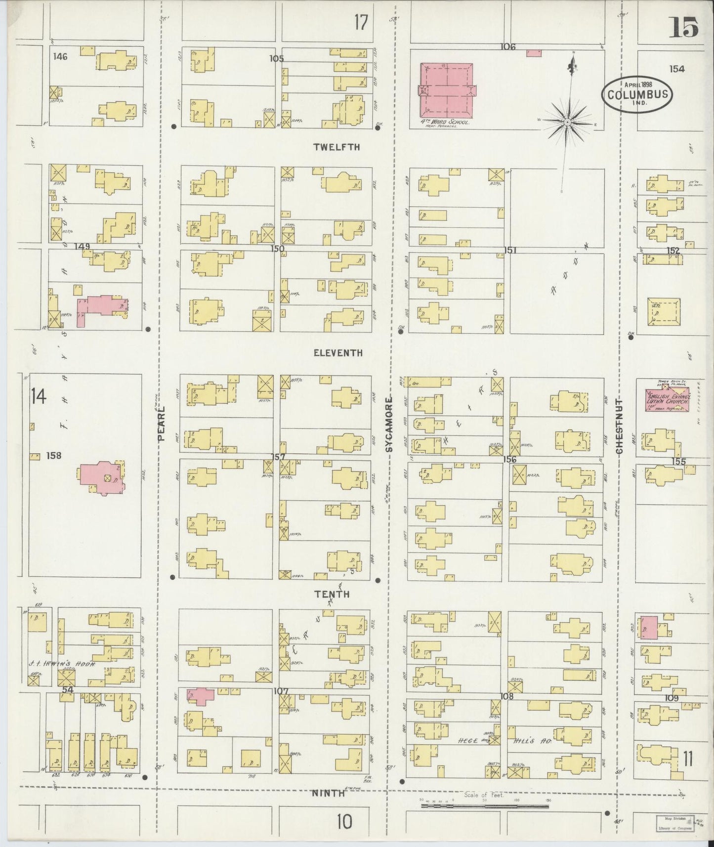 Sanborn Fire Insurance Map from Columbus, Bartholomew County, Indiana (1898), Sheet #0015 - Complete Map Set gallery image, historic Sanborn map, vintage wall art, Indiana Indiana
