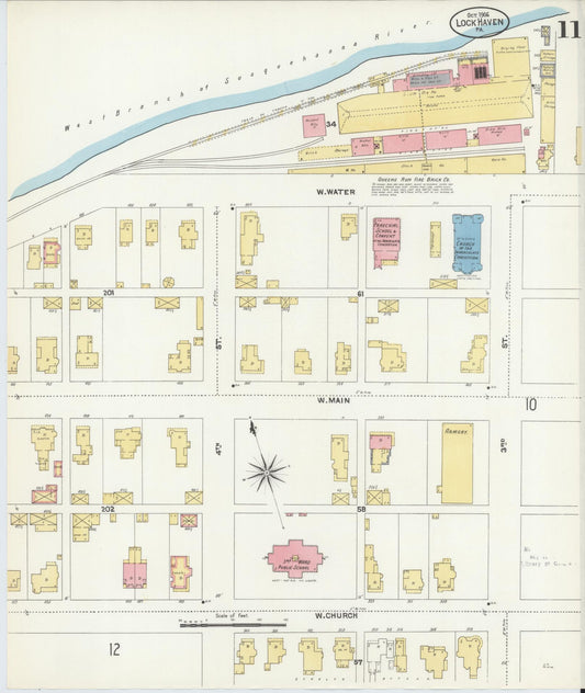 Sanborn Fire Insurance Map from Lock Haven, Clinton County, Pennsylvania (1906), Sheet #0011 - Historic Sanborn Fire Insurance Map Print, vintage old map wall art, antique decor, genealogy gift, Pennsylvania Pennsylvania map
